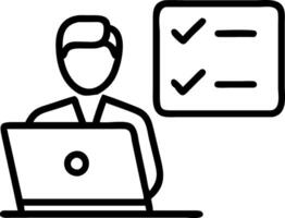 Business performance monitoring concept businessman using computer laptop Online survey filling out digital form checklist Quality control and accuracy Check Assessment form questi vector