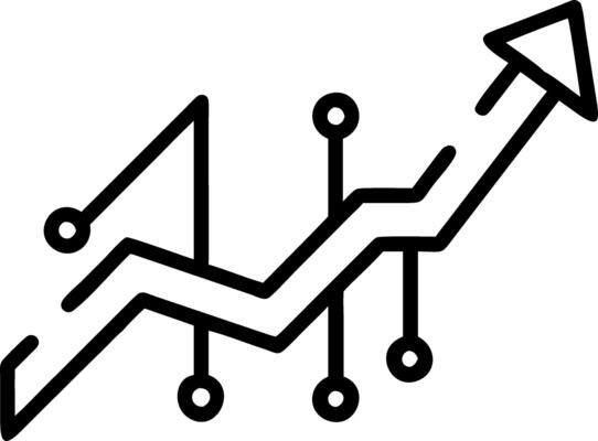 Business arrow up growth line circuit technology dark blue background investment success financial data graph strategy market chart profit money illustration hi tech concept