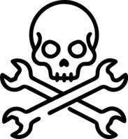 Black and white skull with crossed wrenches behind it symbolizing strength and industrial craftsmanship vector