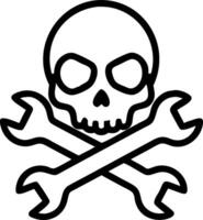 Black and white skull with crossed wrenches behind it symbolizing strength and industrial craftsmanship Set 2 vector