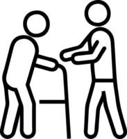 assisting her senior patient whos using to walker for support vector