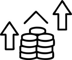 A stack of gold coins with red arrows pointing upwards symbolizing financial growth and stock market rise vector