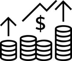 A stack of gold coins with red arrows pointing upwards symbolizing financial growth and stock market rise Set 4 vector