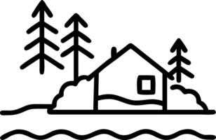 A serene red cabin stands isolated by to tranquil lake surrounded by to dense forest blanketed in snow creating to peaceful winter scene Set 5 vector