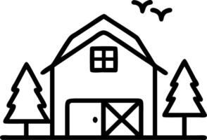 A rustic red barn surrounded by snow covered trees and Christmas presents creating to cozy winter holiday scene vector