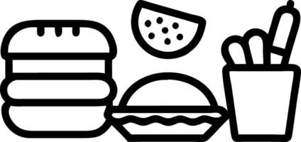 A colorful assortment of fast food items including burgers fries candies and snacks displayed attractively on various plates and containers Set 2 vector