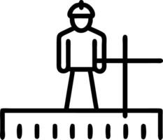 A construction worker stands on to concrete surface with rebar protruding highlighting the process of reinforcement in building projects vector