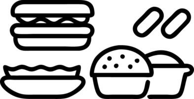 A colorful assortment of fast food items including burgers fries candies and snacks displayed attractively on various plates and containers vector