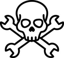 A black and white skull with crossed wrenches behind it vector