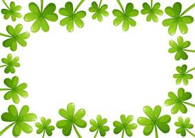 frame of clovers and shamrocks for St. Patrick's Day, with space for text on white background. Green leaves, rectangular horizontal frame. vector