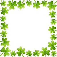 frame of clovers and shamrocks for St Patrick Day, with space for text on white background. Green leaves, square frame. vector