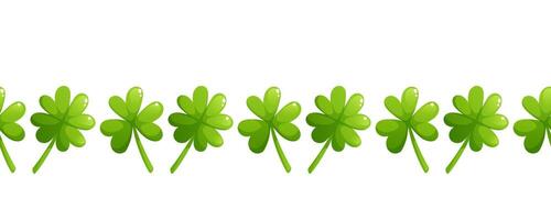 Seamless border of shamrock, clover for St. Patrick's Day. Repeating border pattern on white background. vector