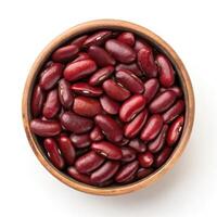 Top View of Red Kidney Beans in a Bowl on a White Background photo
