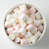 Top View of Colorful Mini Marshmallows in a Bowl photo