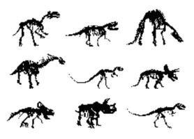 Pixels skeletons of dinosaurs. vector