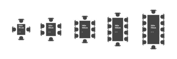 Table Seating Arrangement Icons for an Event. Size table inforgraphic vector