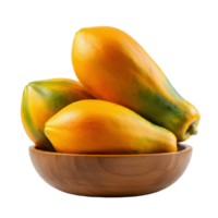 Overflowing whole ripe papaya in a bowl with colorful vibrant pulp and seeds, emphasizing the healthy, tropical abundance png