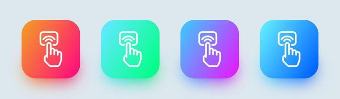 Four colorful buttons with a hand pointing at them vector