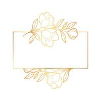 Golden frame with flowers on white background vector