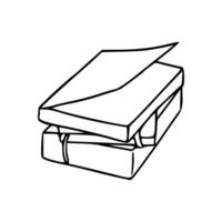 A black and white drawing of a box with a piece of paper inside vector