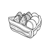 A drawing of a basket with strawberries and eggs vector