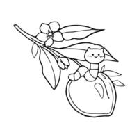 A cat is sitting on an orange branch with flowers vector