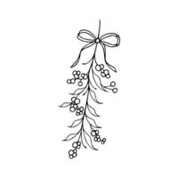 A drawing of a branch with berries and a bow vector