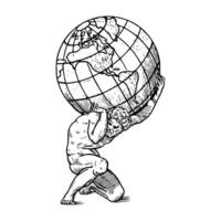 A drawing of a man carrying a globe vector