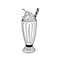 A black and white drawing of an ice cream milkshake vector