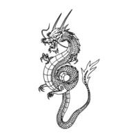 A black and white drawing of a dragon vector