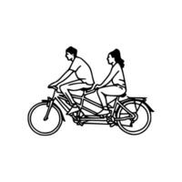 A couple riding a bicycle in a line drawing vector