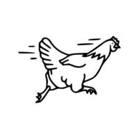 A black and white drawing of a chicken running vector