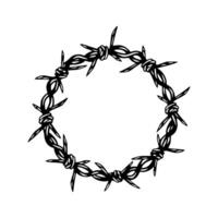A black and white drawing of a barbed wire circle vector