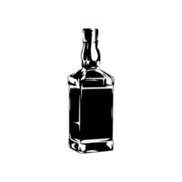A black and white drawing of a bottle of whiskey vector