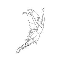 A coloring page of a fairy flying in the air vector