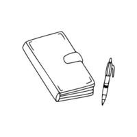 A notebook and pen outline drawing on a white background vector