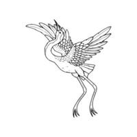 A drawing of a crane with wings spread vector