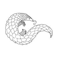 A drawing of a pangolin with its head down vector