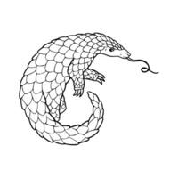 A pangolin with its tail in the air coloring page vector