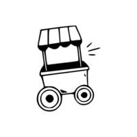 A black and white drawing of a cart with a canopy vector
