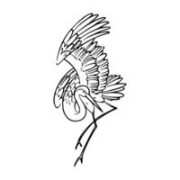A drawing of a heron with wings spread vector
