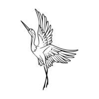 A drawing of a crane with wings spread out vector