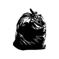 A black and white illustration of a garbage bag vector
