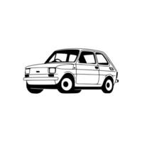 A small car is shown in black and white vector