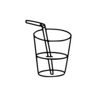 A drawing of a glass with a straw in it vector