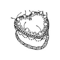 A black and white drawing of a heart shaped cake vector