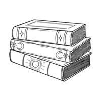 A black and white drawing of a stack of books vector