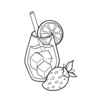 A strawberry and lemonade in a glass with ice cubes vector