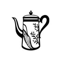 A black and white drawing of a teapot vector