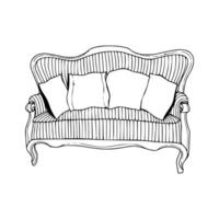 A drawing of a couch with pillows vector